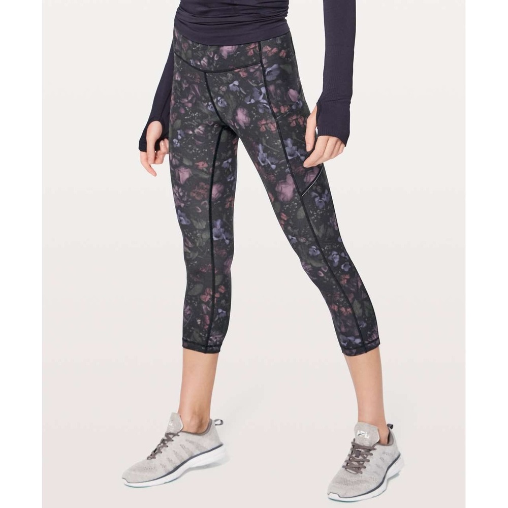 Lululemon Speed Up Crop Midnight Bloom Multi Floral Purple Running Leggings NWOT